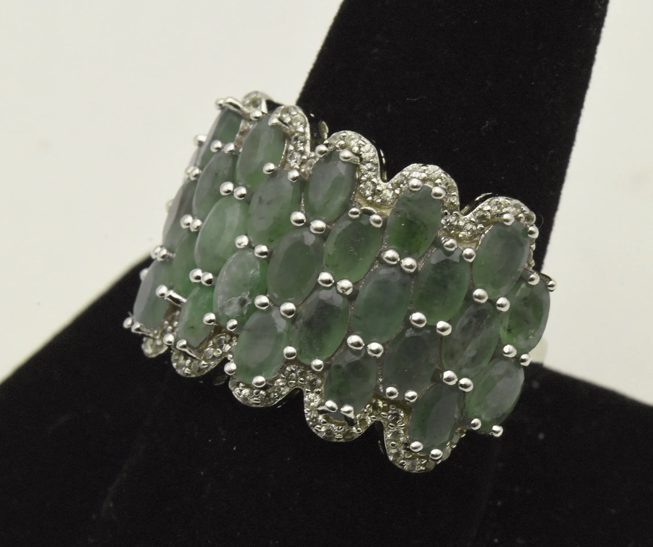 Vintage Sterling Silver Prehnite Cocktail Ring - Size 9