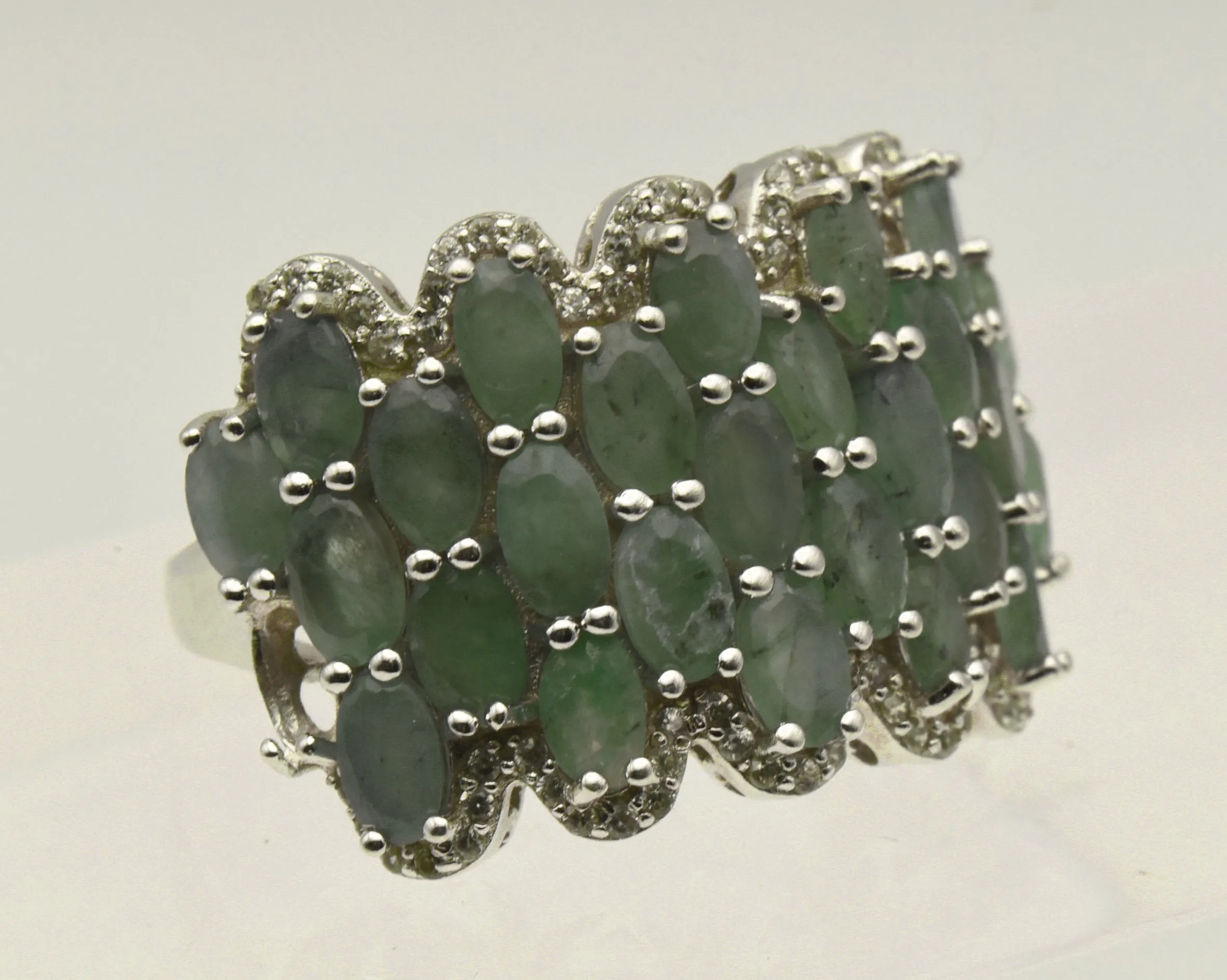 Vintage Sterling Silver Prehnite Cocktail Ring - Size 9