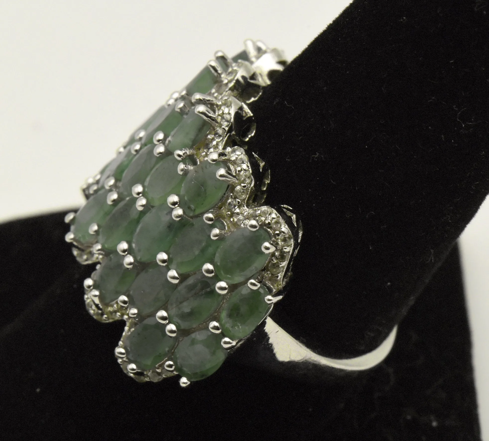 Vintage Sterling Silver Prehnite Cocktail Ring - Size 9