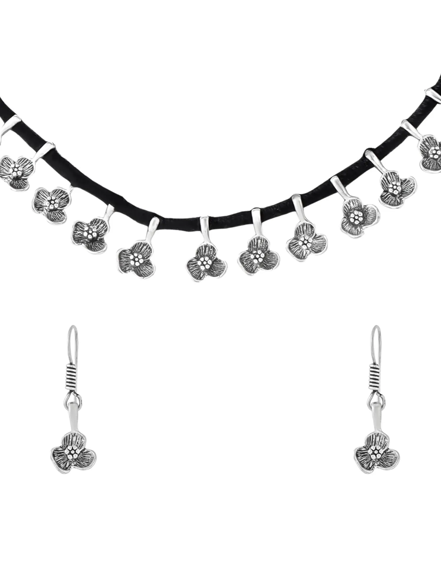 Yellow Chimes Oxidised Silver Jewellery Set For Women | Silver Oxidised Plated Choker Necklace Set for Women | Floral Shaped Traditional Jewellery Sets | Birthday Anniversary Gift for Women Wife