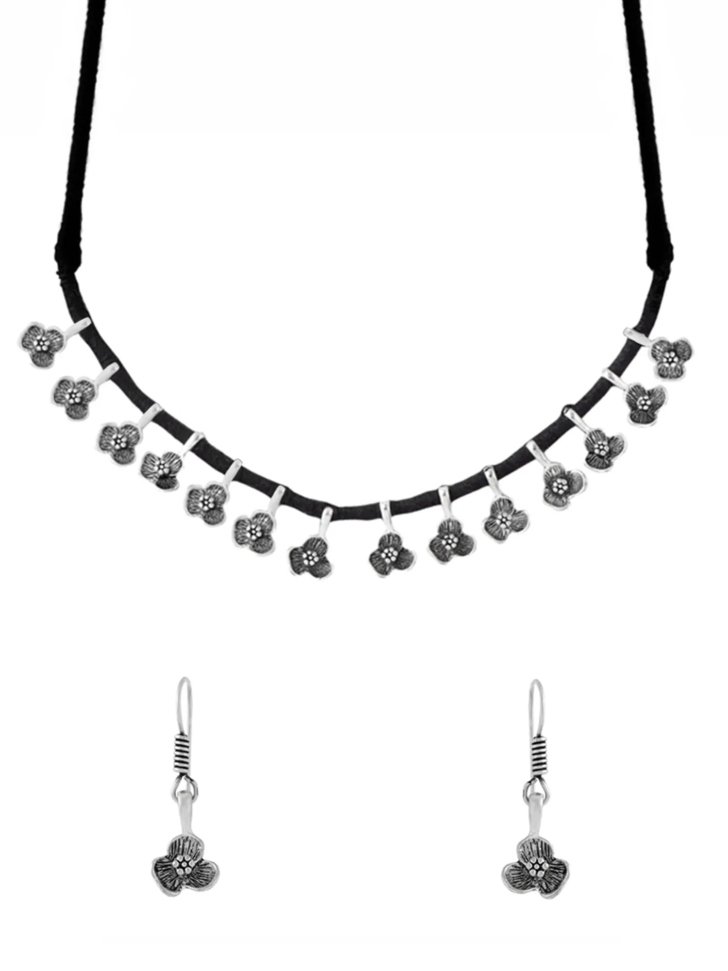 Yellow Chimes Oxidised Silver Jewellery Set For Women | Silver Oxidised Plated Choker Necklace Set for Women | Floral Shaped Traditional Jewellery Sets | Birthday Anniversary Gift for Women Wife